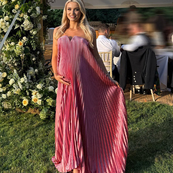 Berry Pink Pleated Flowy Bandeau Maternity Maxi Dress
