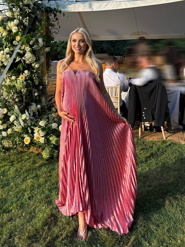 Berry Pink Pleated Flowy Bandeau Maternity Maxi Dress