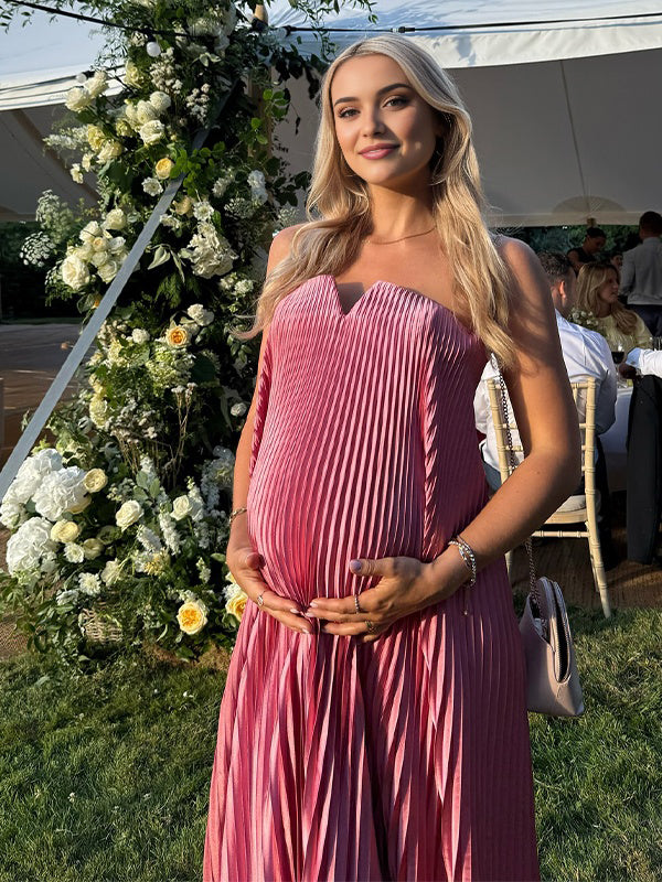 Berry Pink Pleated Flowy Bandeau Maternity Maxi Dress