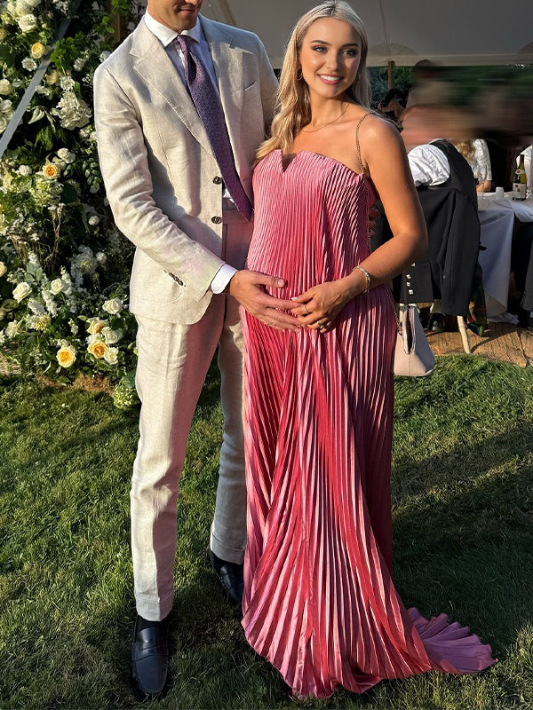 Berry Pink Pleated Flowy Bandeau Maternity Maxi Dress