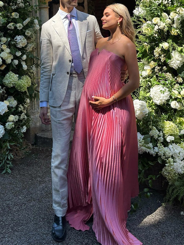 Berry Pink Pleated Flowy Bandeau Maternity Maxi Dress