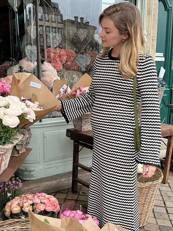 Momsmood Black Striped lace-up Daily Going out Baby Shower Maternity Photoshoot Maxi Dress