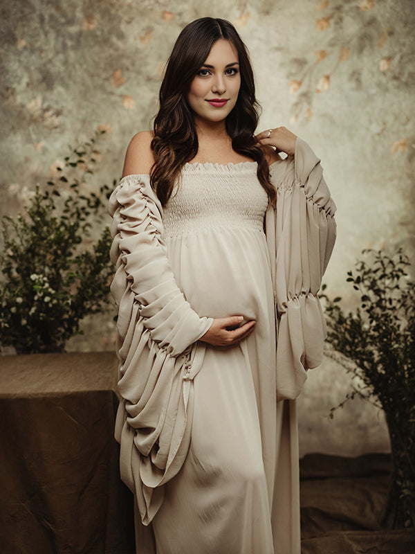 Apricot Smoked Off Shoulder Maternity Photoshoot Maxi Dress