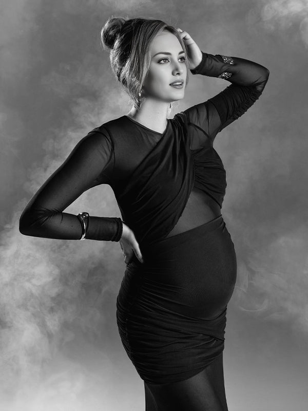 Momsmood Coffee Cross Chest Ruched Grenadine Maternity Photoshoot Maxi Dress