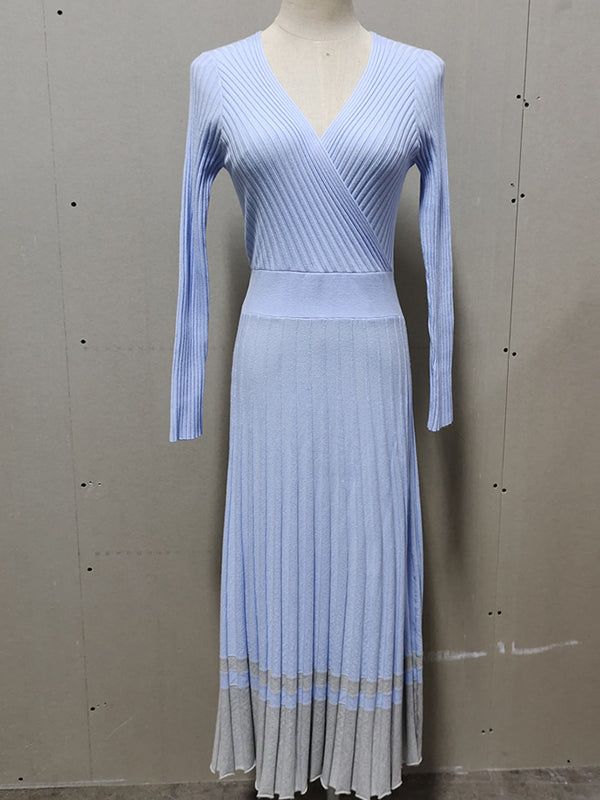 Momsmood Cross Chest Pleated Crochet Maternity Photoshoot Sweater Maxi Dress