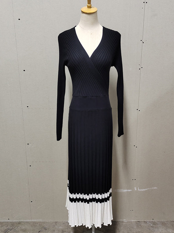 Momsmood Cross Chest Pleated Crochet Maternity Photoshoot Sweater Maxi Dress