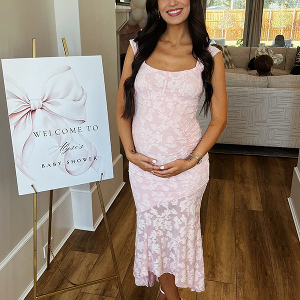 Momsmood Pink Lace Ruched Corset High-low Tank Mermaid Elegant Cocktail Gown Maternity Baby Shower Maxi Dress