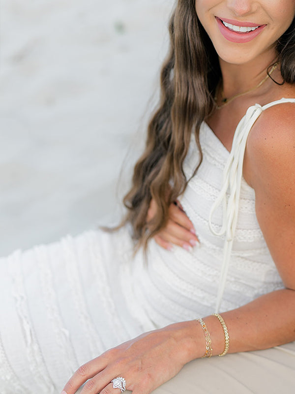 Momsmood White Ruched Ruffle Falbala Tie Up Straps With Beads Badycon Elegant Maternity Photoshoot Maxi Dress