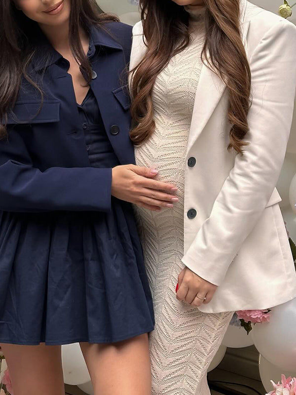 Momsmood White Crochet Hollow Out Turtleneck Badycon Semi-sheer Elegant Maternity Baby Shower Maxi Dress
