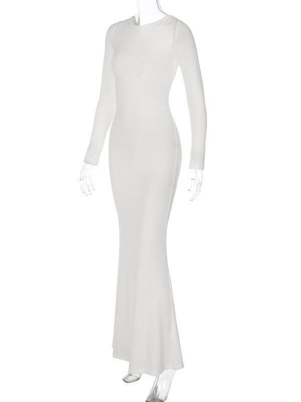 Momsmood White Backless Lace Up Bodycon Elegant Photoshoot Baby Shower Maternity Maxi Dress