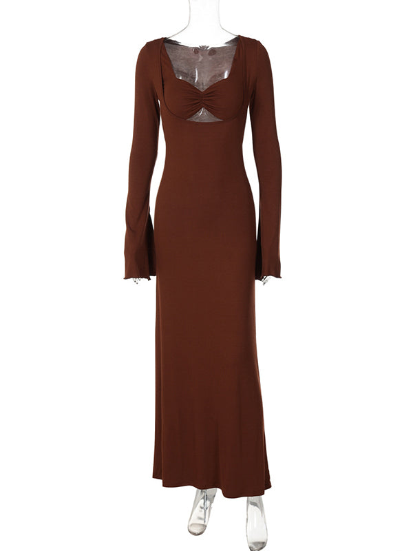 Momsmood Cut Out Solid Color Slit Flare Sleeve Bodyocn Photoshoot Baby Shower Maternity Maxi Dress