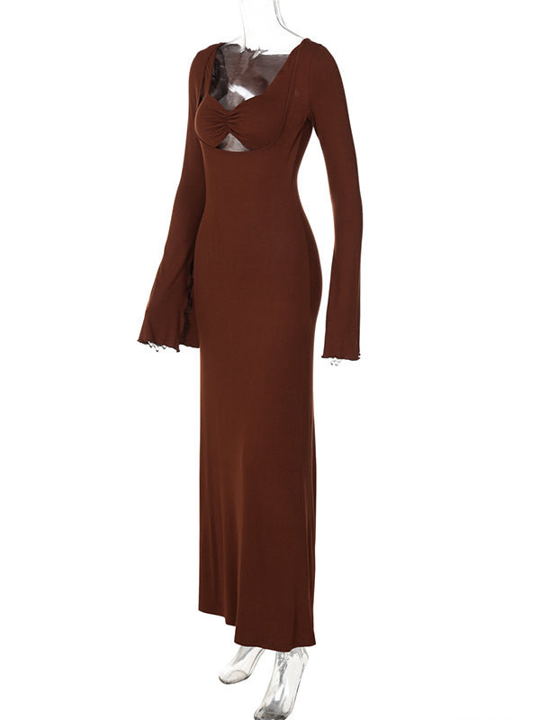 Momsmood Cut Out Solid Color Slit Flare Sleeve Bodyocn Photoshoot Baby Shower Maternity Maxi Dress