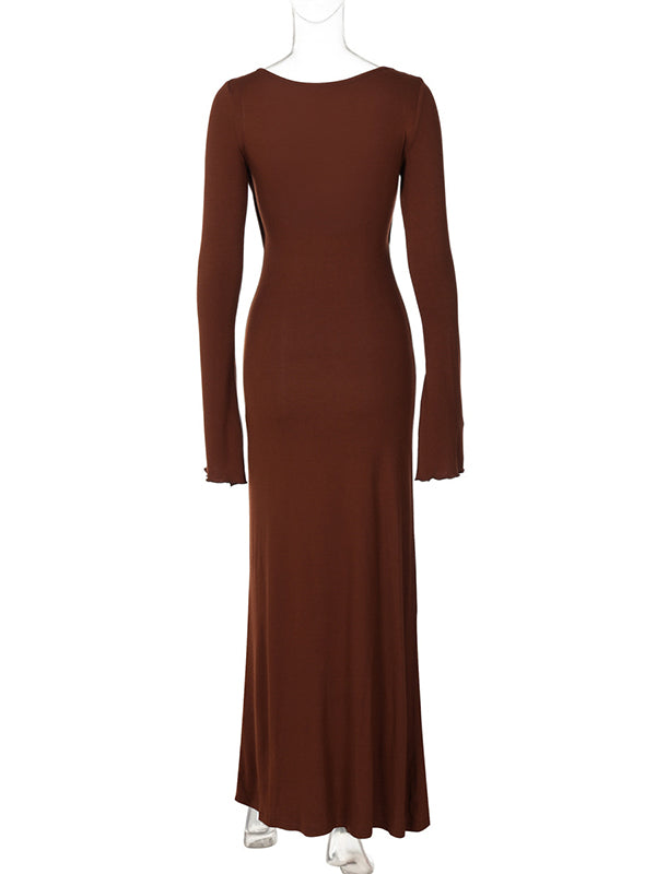 Momsmood Cut Out Solid Color Slit Flare Sleeve Bodyocn Photoshoot Baby Shower Maternity Maxi Dress