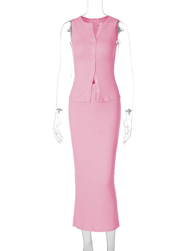 Momsmood 2-in-1 Knit Solid Color Buttons Bodycon Vacation Baby Shower Maternity Maxi Dress