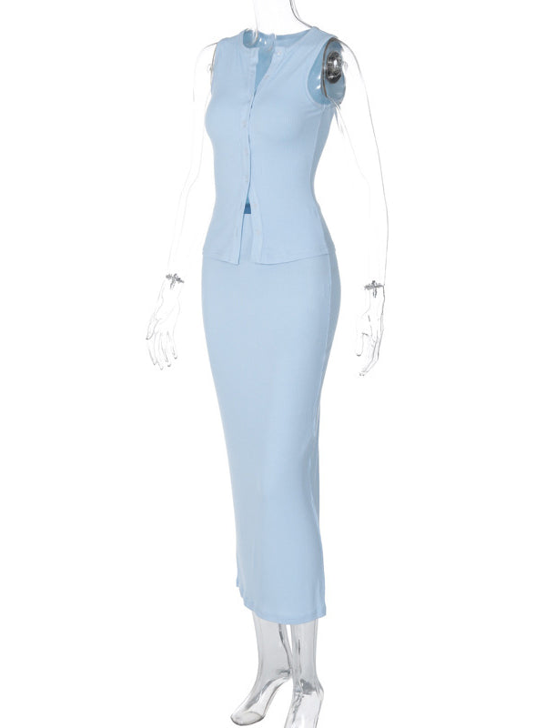 Momsmood 2-in-1 Knit Solid Color Buttons Bodycon Vacation Baby Shower Maternity Maxi Dress