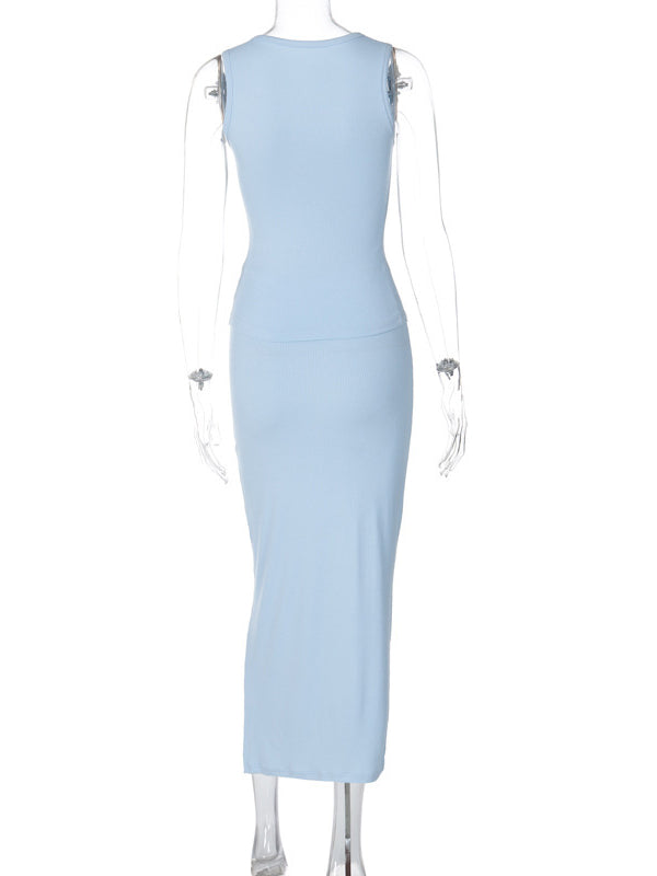 Momsmood 2-in-1 Knit Solid Color Buttons Bodycon Vacation Baby Shower Maternity Maxi Dress