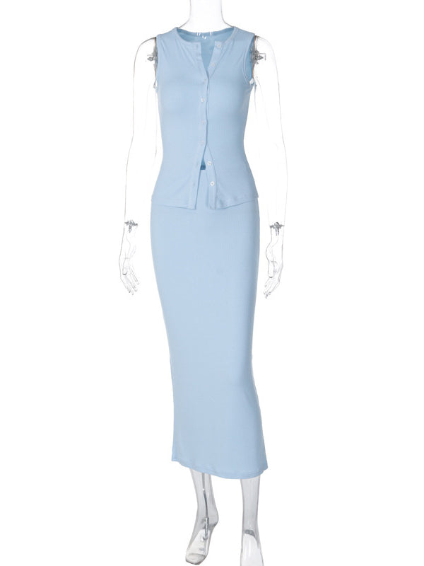 Momsmood 2-in-1 Knit Solid Color Buttons Bodycon Vacation Baby Shower Maternity Maxi Dress