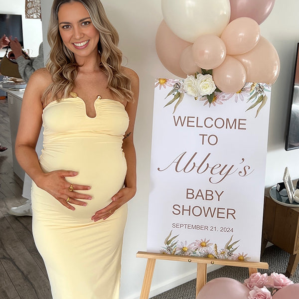 Momsmood Bandeau U Studded Solid Color Bodycon Vacation Party Baby Shower Maternity Maxi Dress