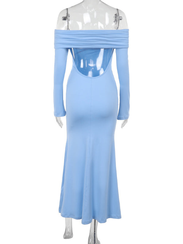 Momsmood Off Shoulder Backless Gender Reveal Baby Shower Maternity Maxi Dress