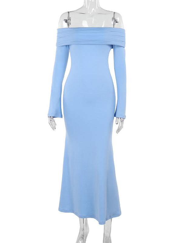 Momsmood Off Shoulder Backless Gender Reveal Baby Shower Maternity Maxi Dress