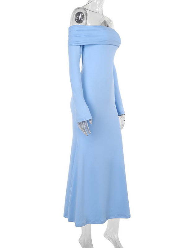 Momsmood Off Shoulder Backless Gender Reveal Baby Shower Maternity Maxi Dress