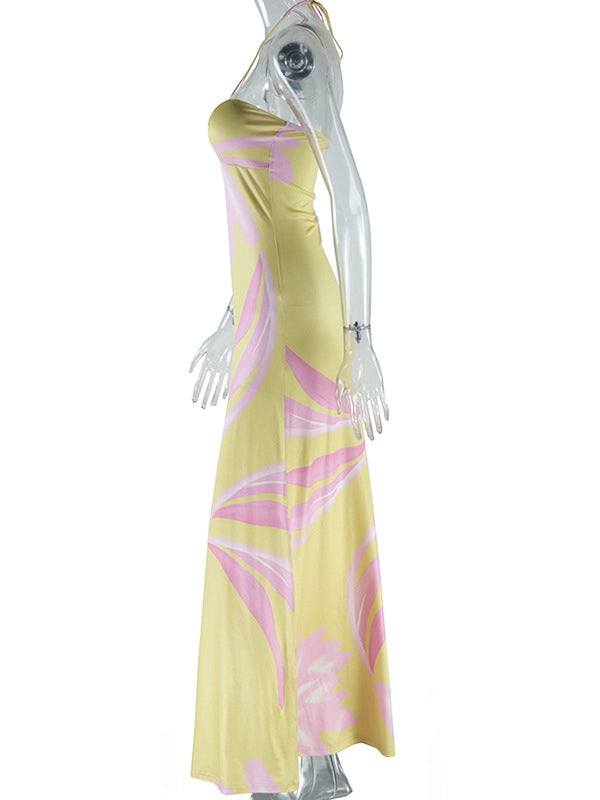 Momsmood Halter Neck Print Vacation Party Maternity Maxi Dress