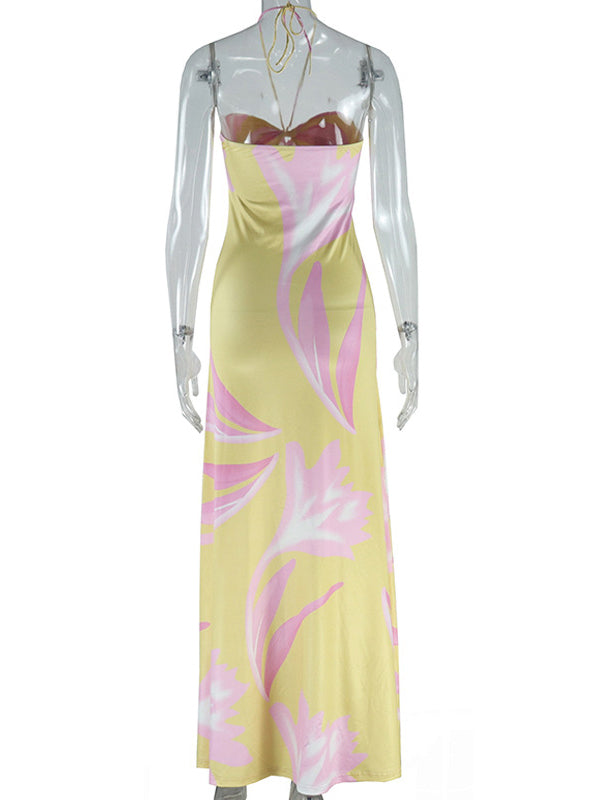 Momsmood Halter Neck Print Vacation Party Maternity Maxi Dress