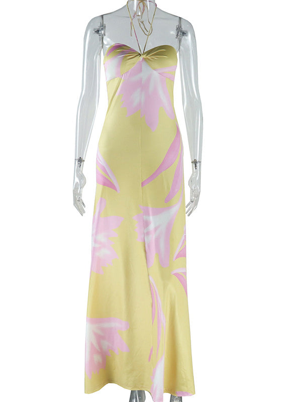 Momsmood Halter Neck Print Vacation Party Maternity Maxi Dress