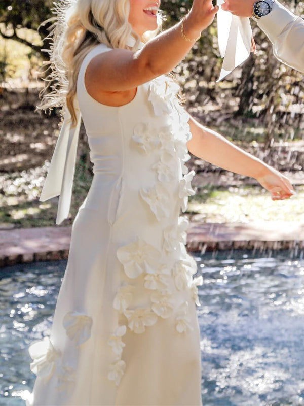 Momsmood 3D Flowers Band Neck Back Bow Photoshoot Baby Shower Maternity Maxi Dress
