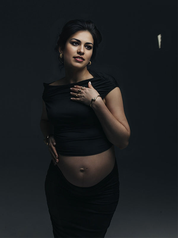 Momsmood 2-in-1 One Shoulder Ruched Photoshoot Maternity Maxi Dress