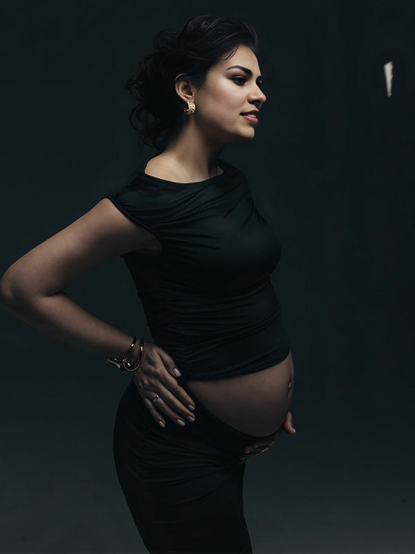Momsmood 2-in-1 One Shoulder Ruched Photoshoot Maternity Maxi Dress