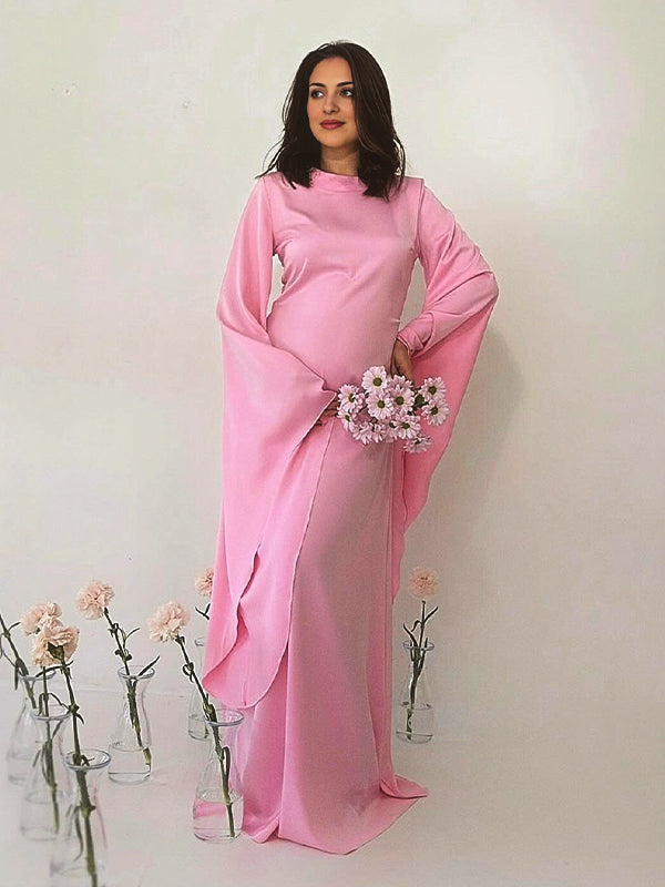 Momsmood Silk Kimono Sleeve Photoshoot Gender Reveal Baby Shower Maternity Maxi Dress