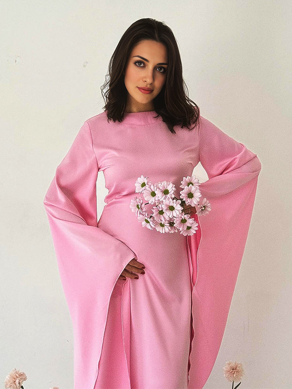 Momsmood Silk Kimono Sleeve Photoshoot Gender Reveal Baby Shower Maternity Maxi Dress