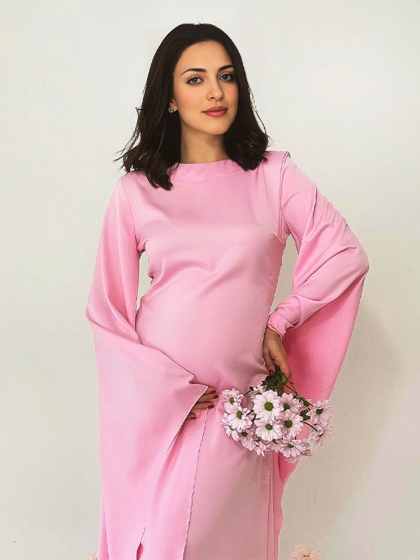 Momsmood Silk Kimono Sleeve Photoshoot Gender Reveal Baby Shower Maternity Maxi Dress