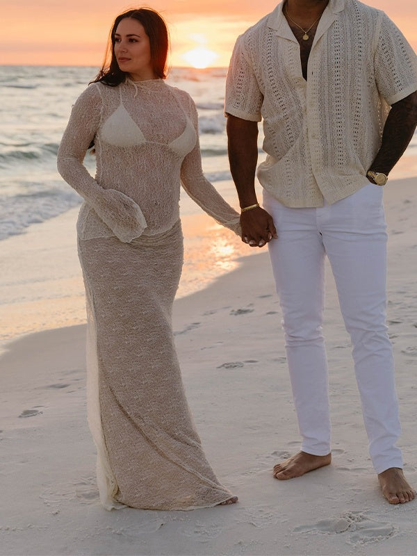 Momsmood 2-in-1 Lace Ruffle Irregular Sheer Photoshoot Maternity Maxi Dress