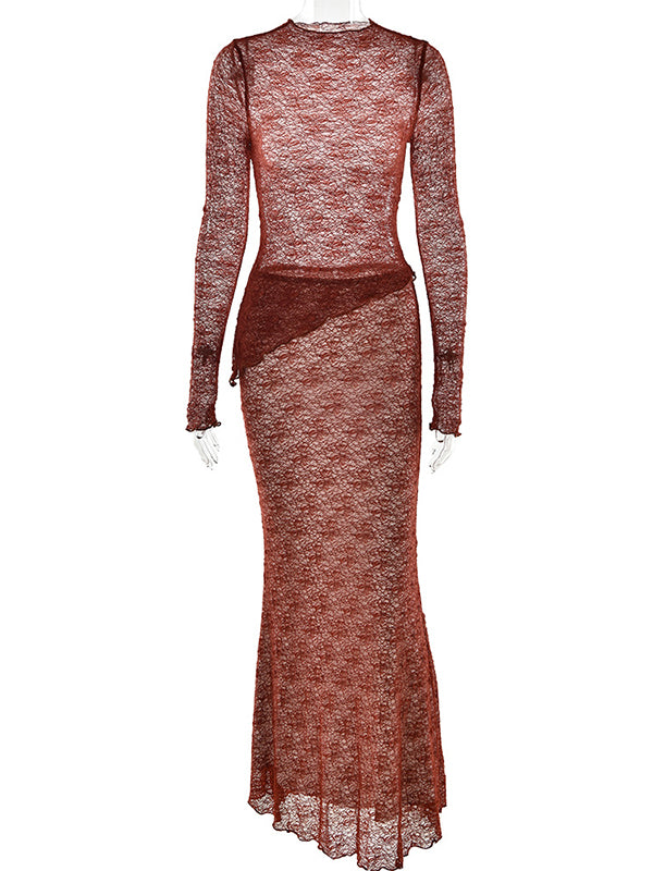 Momsmood 2-in-1 Lace Ruffle Irregular Sheer Photoshoot Maternity Maxi Dress