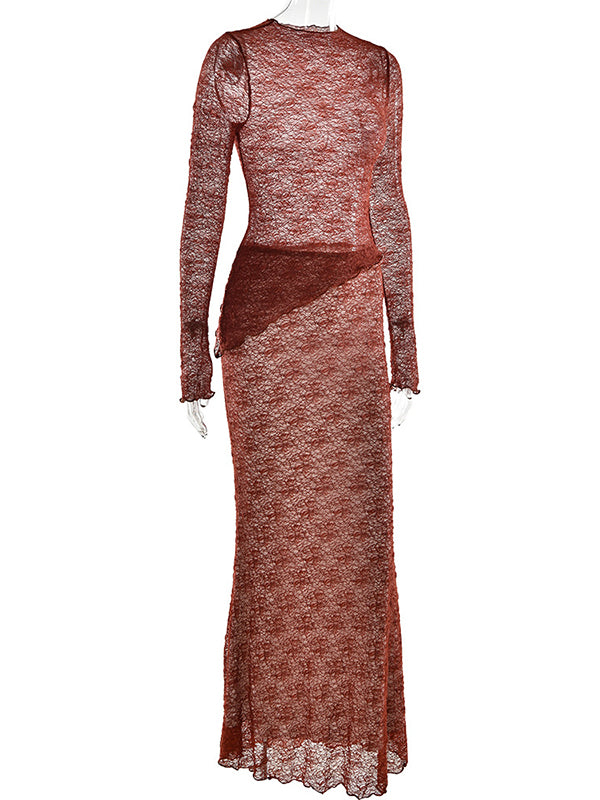 Momsmood 2-in-1 Lace Ruffle Irregular Sheer Photoshoot Maternity Maxi Dress