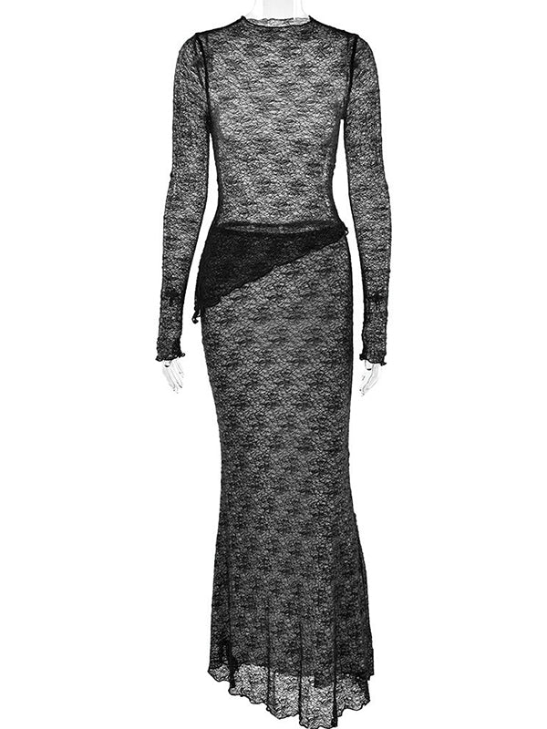 Momsmood 2-in-1 Lace Ruffle Irregular Sheer Photoshoot Maternity Maxi Dress