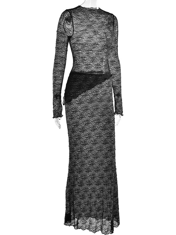 Momsmood 2-in-1 Lace Ruffle Irregular Sheer Photoshoot Maternity Maxi Dress