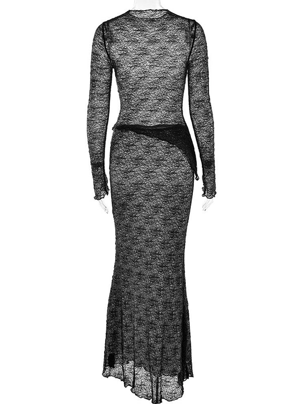 Momsmood 2-in-1 Lace Ruffle Irregular Sheer Photoshoot Maternity Maxi Dress