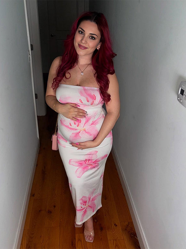 Momsmood Bandeau Flowers Bodycon Baby Shower Maternity Maxi Dress