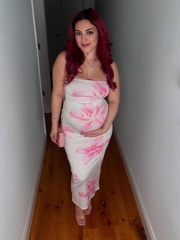 Momsmood Bandeau Flowers Bodycon Baby Shower Maternity Maxi Dress