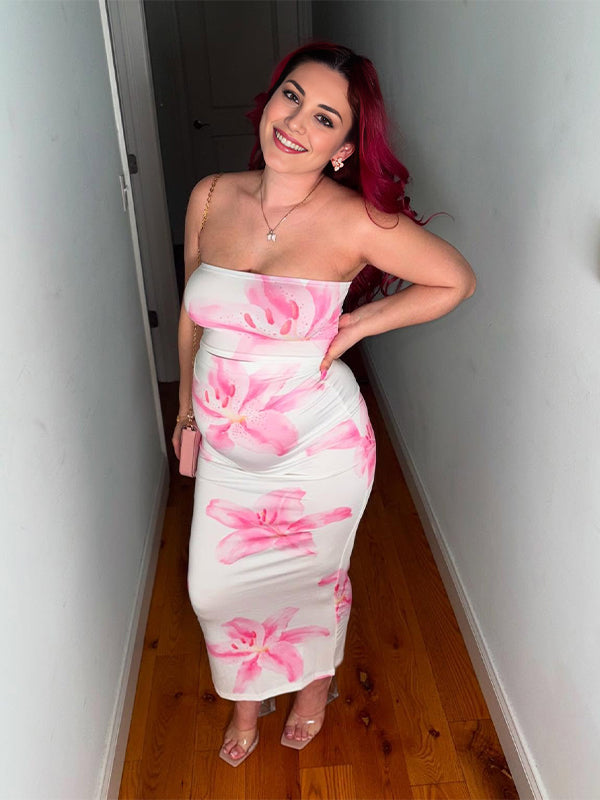 Momsmood Bandeau Flowers Bodycon Baby Shower Maternity Maxi Dress