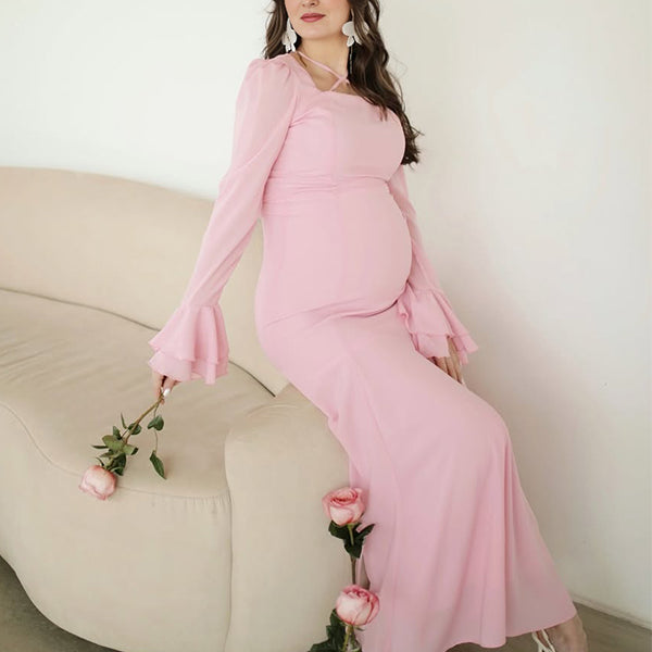 Momsmood Cake Ruffle Cross Mermaid Gender Reveal Baby Shower Photoshoot Maternity Maxi Dress