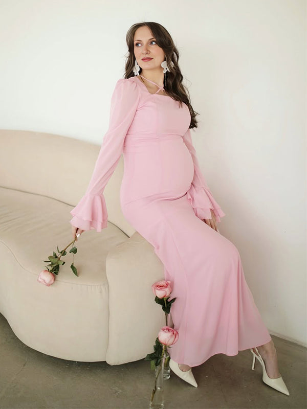Momsmood Cake Ruffle Cross Mermaid Gender Reveal Baby Shower Photoshoot Maternity Maxi Dress
