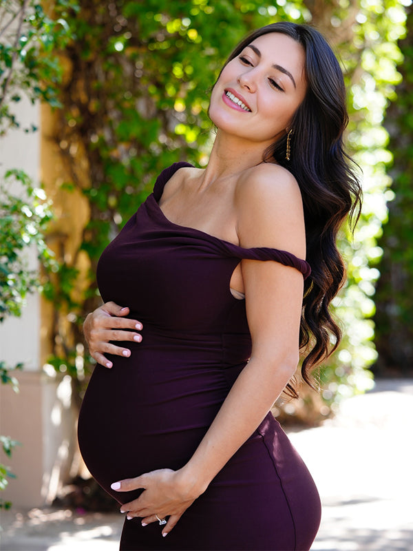 Momsmood One Shoulder Backless Ruched Mermaid Photoshoot Maternity Maxi Dress