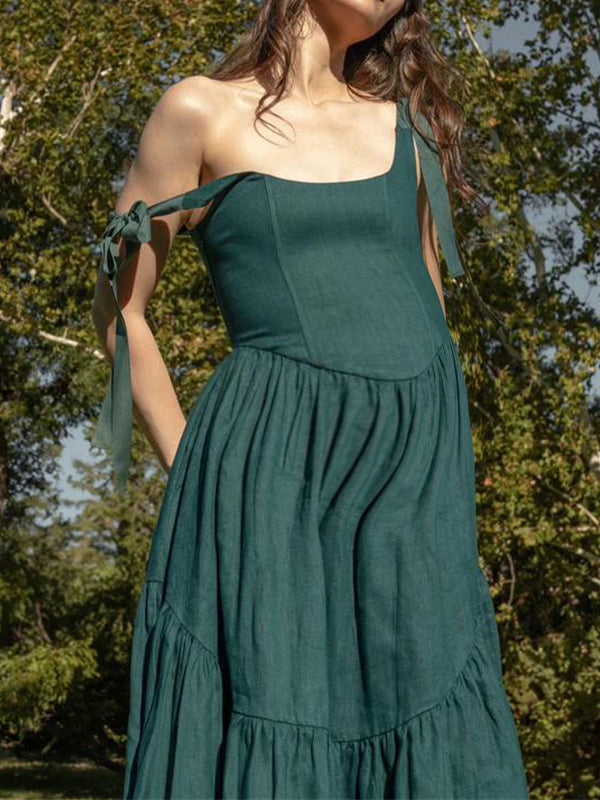 Momsmood Bow Plaid Ruffle U-neck Backless Baby Shower Photoshoot Maternity Maxi Dress