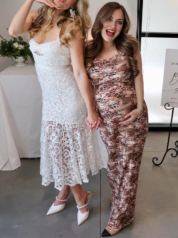 Light Brown Leopard Ruched Baby Shower Maternity Maxi Dress