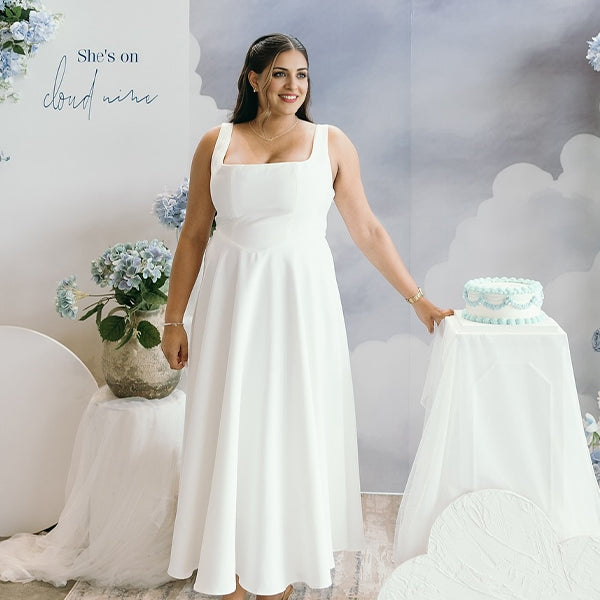 White Square Neck Swing Flowy Baby Shower Maternity Maxi Dress