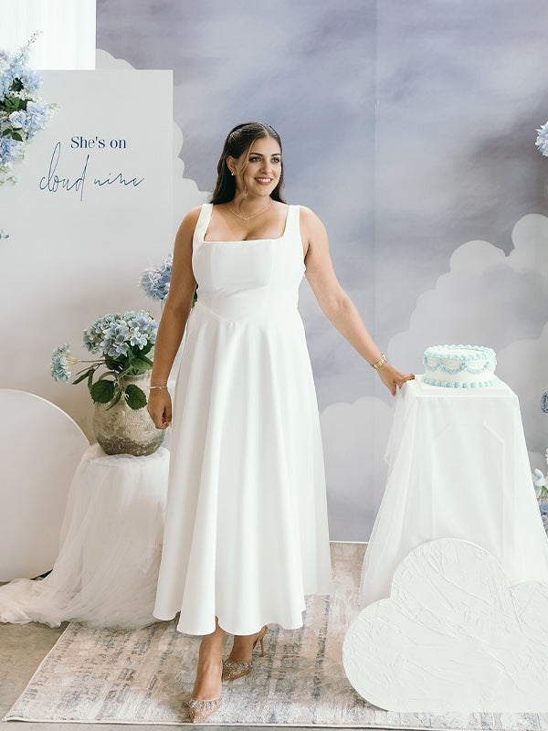 White Square Neck Swing Flowy Baby Shower Maternity Maxi Dress